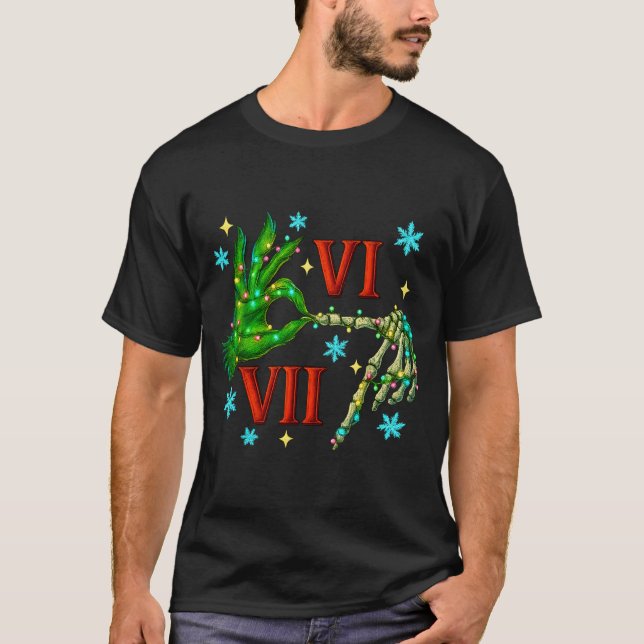 6 7 Six Seven Meme Christmas Hand Gen Z Alpha Xmas T-Shirt (Front)