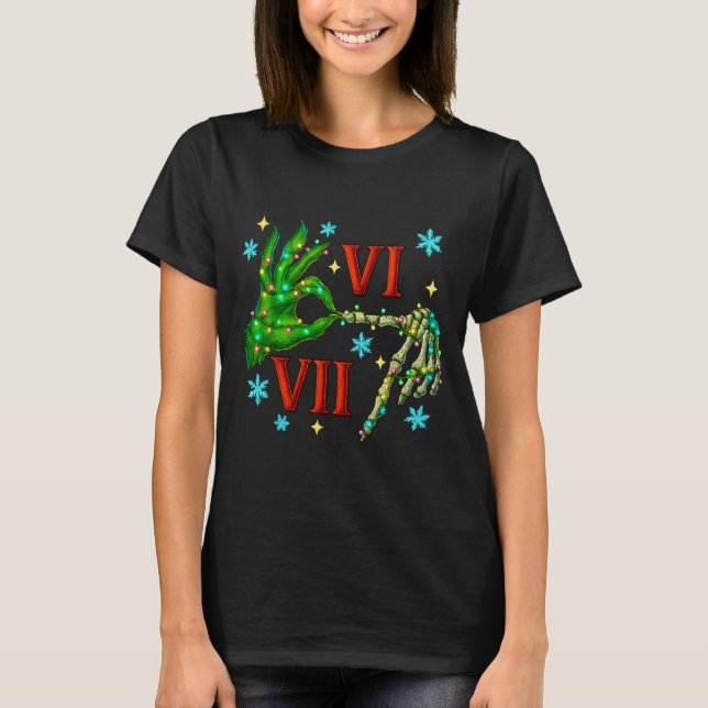 6 7 Six Seven Meme Christmas Hand Gen Z Alpha Xmas T-Shirt (Front)