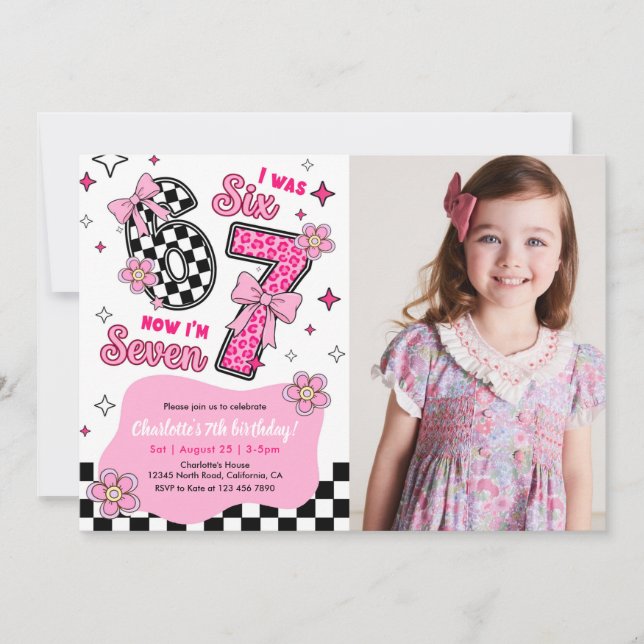 6 7 Six Seven Meme Trend Girls 7th Birthday Photo Invitation (Front)