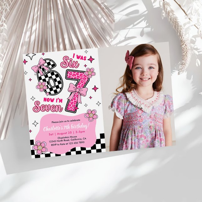6 7 Six Seven Meme Trend Girls 7th Birthday Photo Invitation (Creator Uploaded)