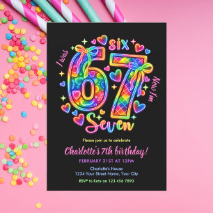 6 7 Six Seven Meme Trend Neon Girls 7th Birthday Invitation