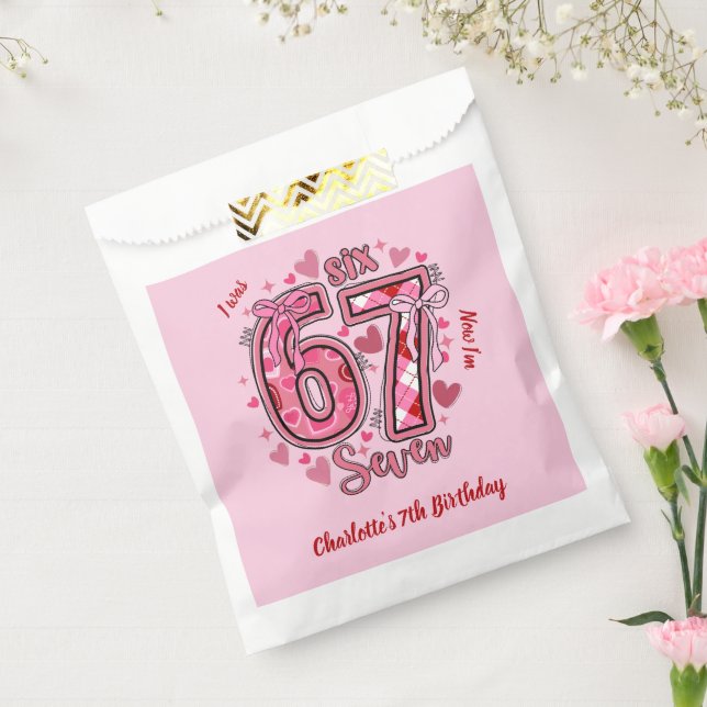 6 7 Six Seven Meme Trend Pink Girls 7th Birthday Favour Bags (Sealed)