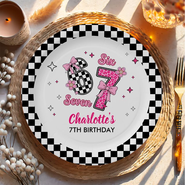 6 7 Six Seven Meme Trend Pink Girls 7th Birthday Paper Plate (Creator Uploaded)