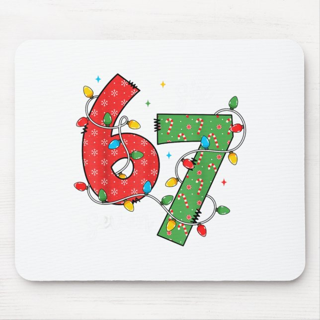 6 7 Six Seven Meme Xmas Lights Candy Cane Christma Mouse Mat (Front)