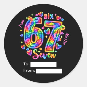6 7 Six Seven Neon Girl 7th Birthday Party Favour Classic Round Sticker
