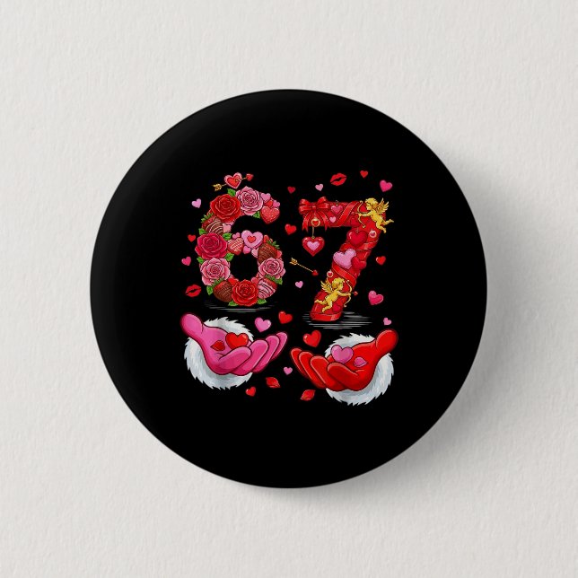 6 7 Six Seven Valentine Hearts Kids Boys Girls Cut 6 Cm Round Badge (Front)