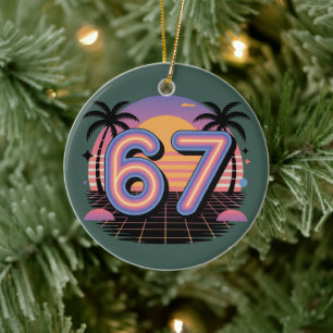 6 7 Six Seven Vaporwave Gen Z Alpha Meme  Ceramic Tree Decoration