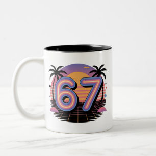 6 7 Six Seven Vaporwave Gen Z Alpha Meme  Two-Tone Coffee Mug