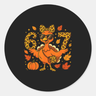 6 7 Thanksgiving Funny Leopard Bow Turkey Six Seve Classic Round Sticker