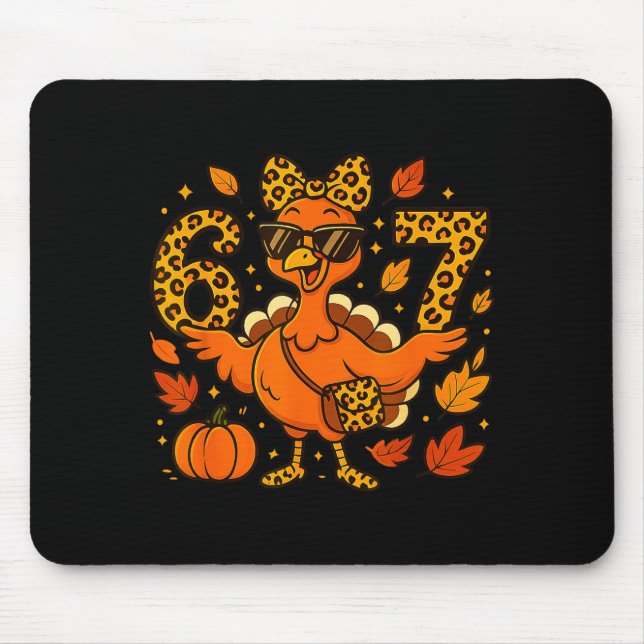 6 7 Thanksgiving Funny Leopard Bow Turkey Six Seve Mouse Mat (Front)