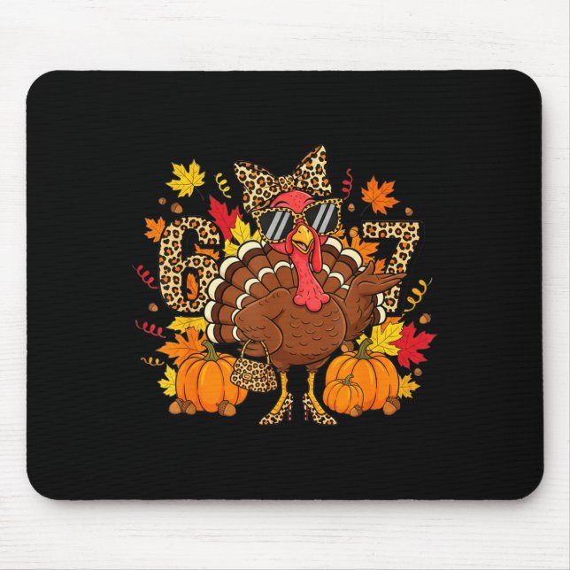 6 7 Thanksgiving Funny Leopard Bow Turkey Six Seve Mouse Mat (Front)