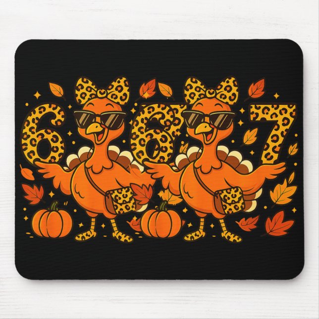 6 7 Thanksgiving Funny Leopard Bow Turkey Six Seve Mouse Mat (Front)
