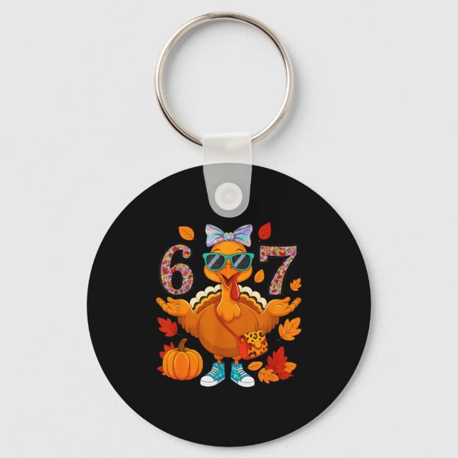 6 7 Thanksgiving Turkey Sungles Bow Six Seven Meme Key Ring (Front)