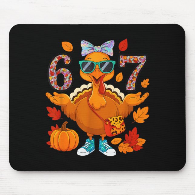 6 7 Thanksgiving Turkey Sungles Bow Six Seven Meme Mouse Mat (Front)