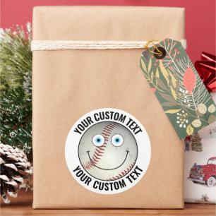 6 Baseball Personalized Text Custom Happy Face 3" Classic Round Sticker