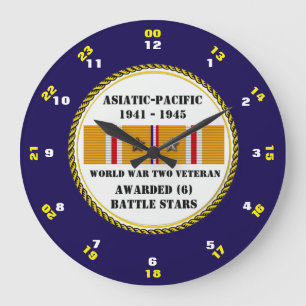 6 BATTLE STARS WWII Asiatic Pacific Veteran Large Clock