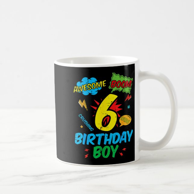 6 Birthday Boy Comic Cool 6th Bday Superhero Party Coffee Mug (Right)