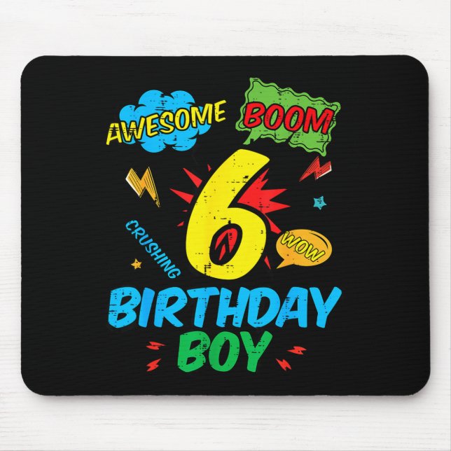 6 Birthday Boy Comic Cool 6th Bday Superhero Party Mouse Mat (Front)