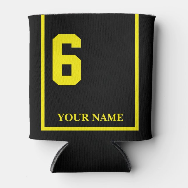 6 Black with Yellow Horse Saddle Blanket Custom Can Cooler (Front)