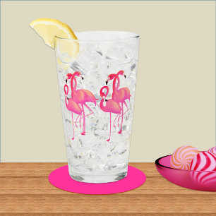 6 Bright Pink Flamingoes  Glass