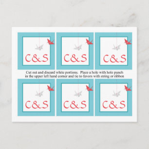 6 Chic Origami Birds Wedding Favour Tags Postcard