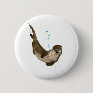 6 cm Round Swimming Otter Badge