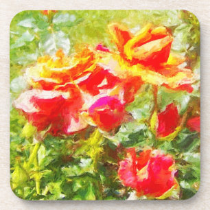 6 Cork Back Plastic Coasters Orange Roses