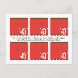 6 Couple Bike Red/Brown Wedding Favour Tags Postcard