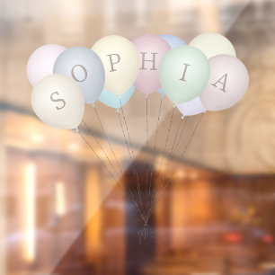 6 Custom Letters Vintage Pastels & Sepia Balloons Window Cling