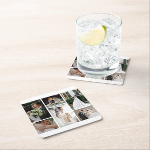 6 Custom Photo Collage Favourite Moments Square Paper Coaster