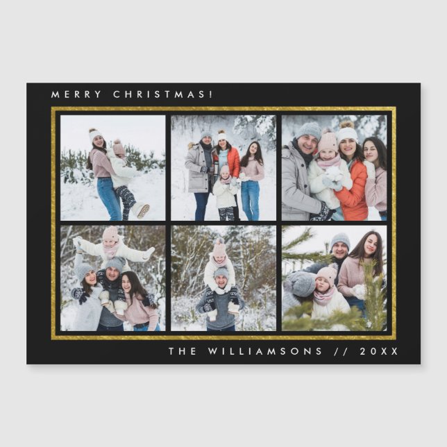 6 Custom Photos | Black & Gold Merry Christmas (Front)