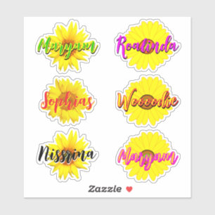 6 Cute Yellow Sunflowers & Handwritten Name