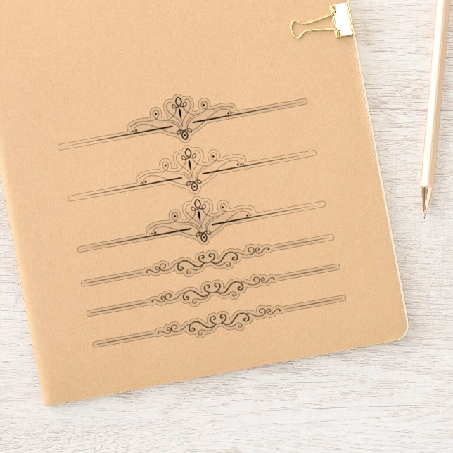 6 Die-Cut Whimsical Black Line Accent Stickers (Notebook)