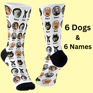 6 Dogs, 6 Names, Dog Photo - Personalised White  Socks