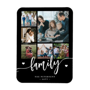 6 family photo collage black and white script  magnet