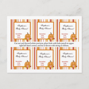 6 Favour Tags Autumn Fall Pumpkin Baby Invitation Postcard