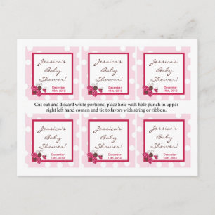 6 Favour Tags Berry Garden Lady Bug Flower Pink Invitation Postcard
