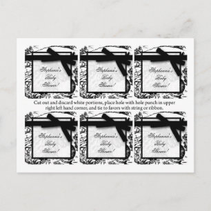 6 Favour Tags Black Toile Fabric Print Pattern Invitation Postcard