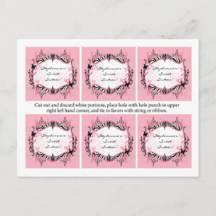 6 Favour Tags Girly Butterfly Zebra Print Animal Postcard