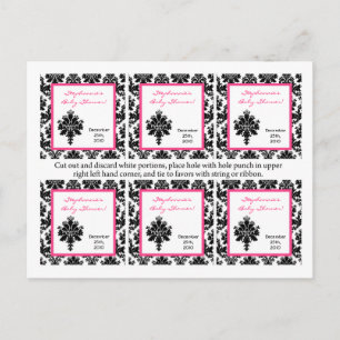 6 Favour Tags Hot Pink Black Damask Invitation Postcard