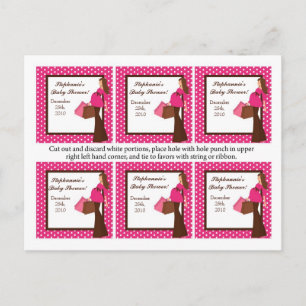 6 Favour Tags Pink Mod Mum Polka Dots Invitation Postcard