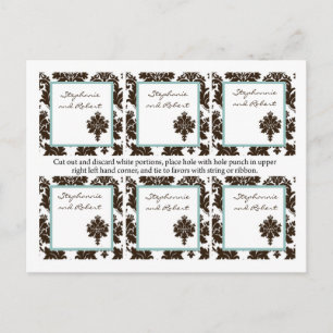 6 Favour Tags Wedding Brown Damask Lace Postcard