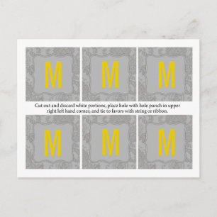 6 Favour Tags Wedding Modern Grey Damask Lace Prin Postcard