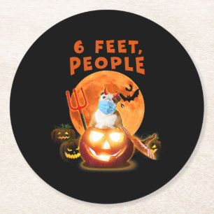 6 Feet People Bulldog Dog With Mask Halloween Gift Round Paper Coaster