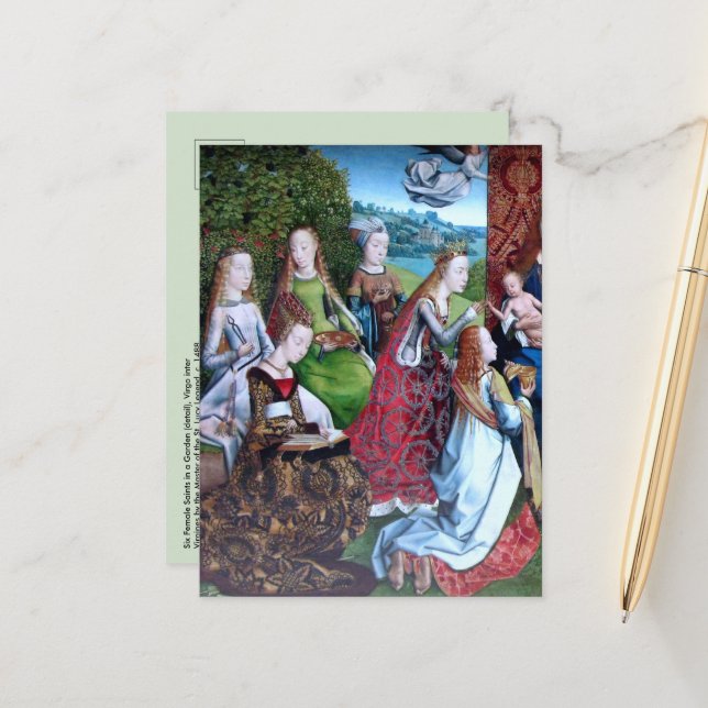 6 Female Saints in a Garden (Left half:  M 070) Postcard (Front/Back In Situ)