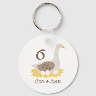 6 Geese A-Laying Key Ring