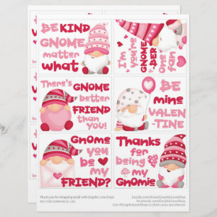 6 Gnome Kids Classroom Valentine's Day Cards Custom Letterhead