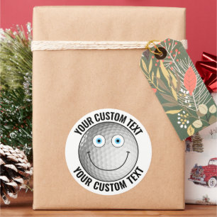 6 Golf Ball Personalised Text Custom Happy Face 3" Classic Round Sticker