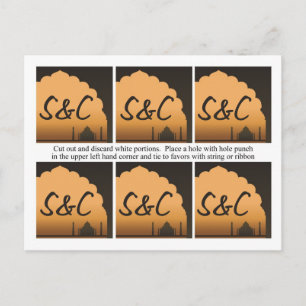 6 Indian Dream Wedding Favour Tags Postcard