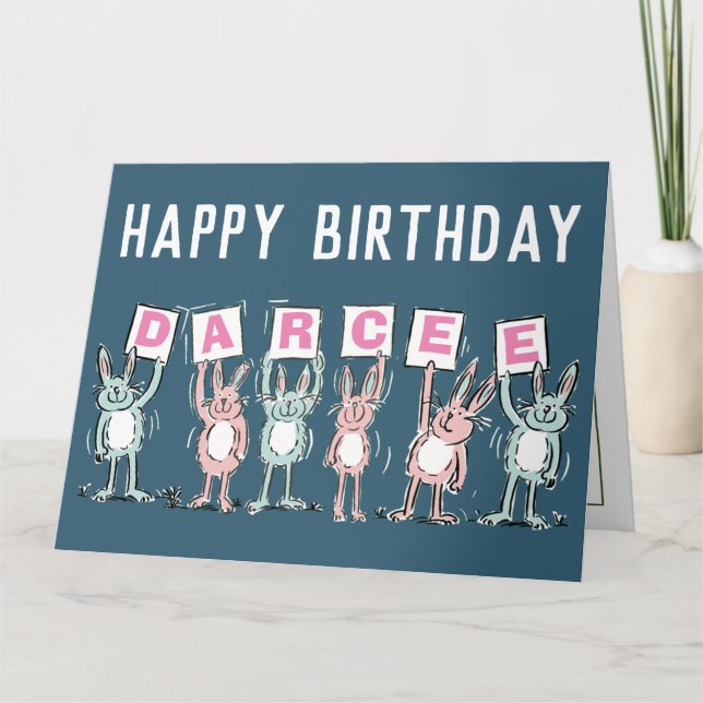6 Letter Name Happy Birthday Rabbits Card (Front)